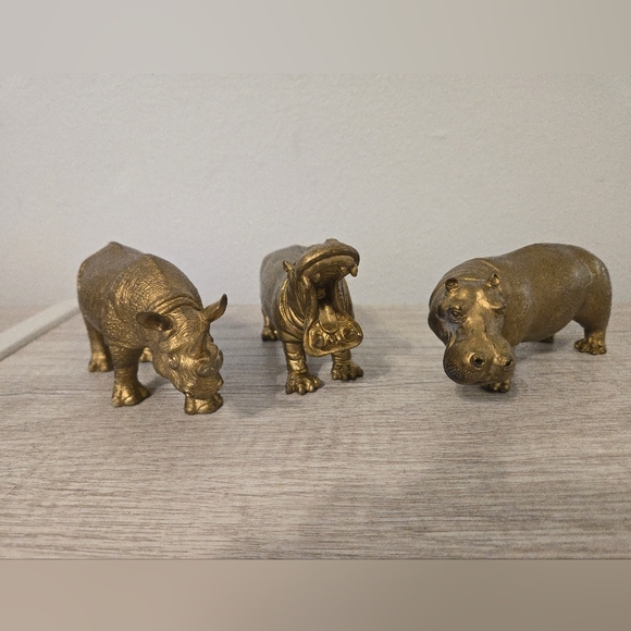 Vintage Safari/Terra By Battat Hippopotamus and Rhinoceros Figures Set Of 3 1996 - Picture 1 of 9